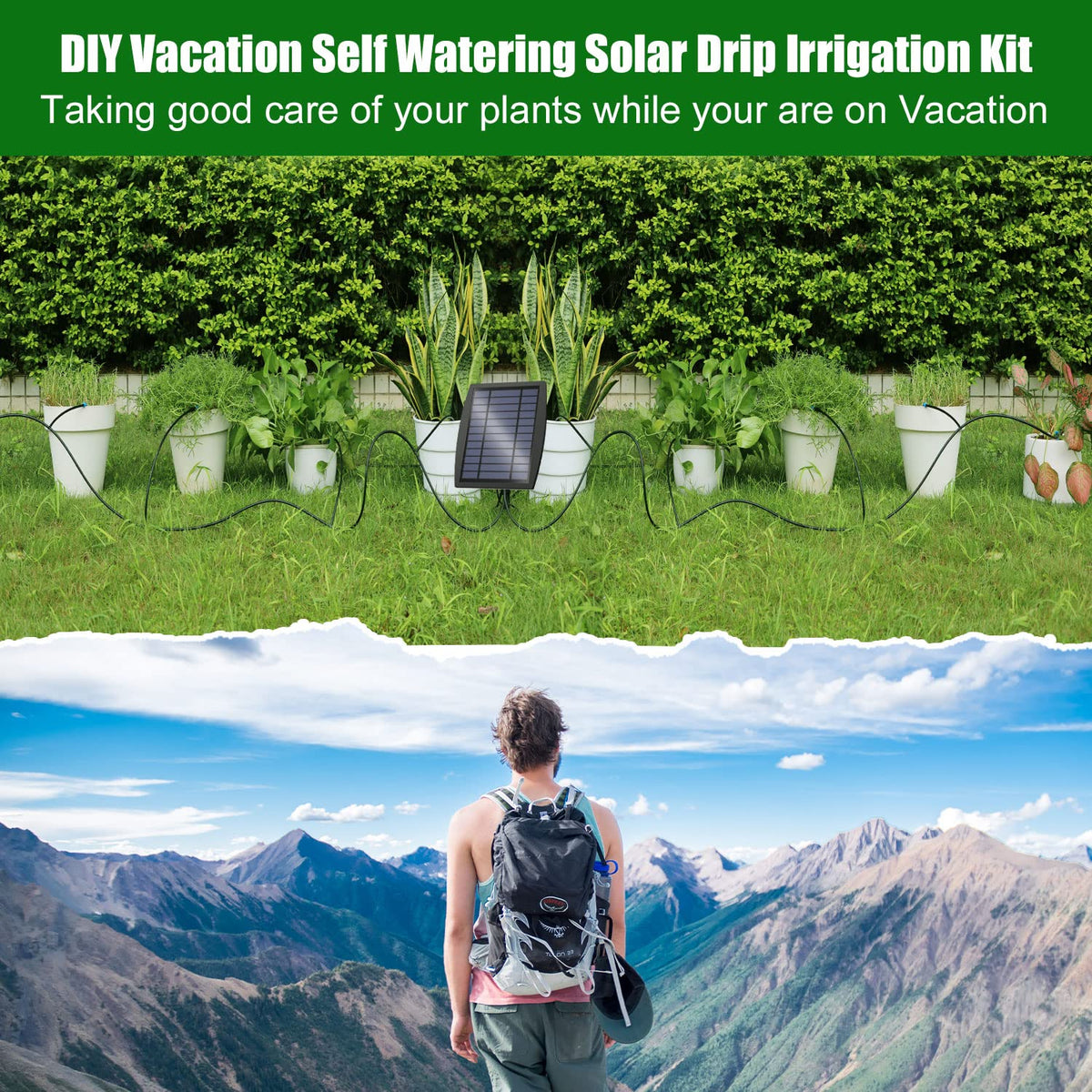 Solar Automatic Drip Irrigation Kit System, JIYANG Solar Powered Auto Easy DIY Watering Device Supported Pots Plants, 12 Timing Modes with Anti-Siphoning Device (Supported 20-30 Pots, 12Timing Modes)