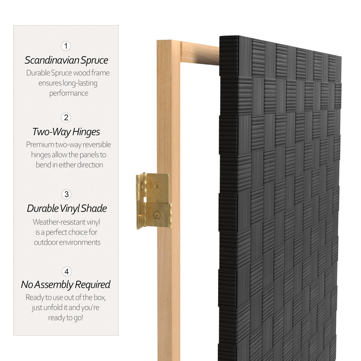 Red Lantern 6 ft. Tall Woven Fiber Outdoor All Weather Room Divider - 3 Panel - Black