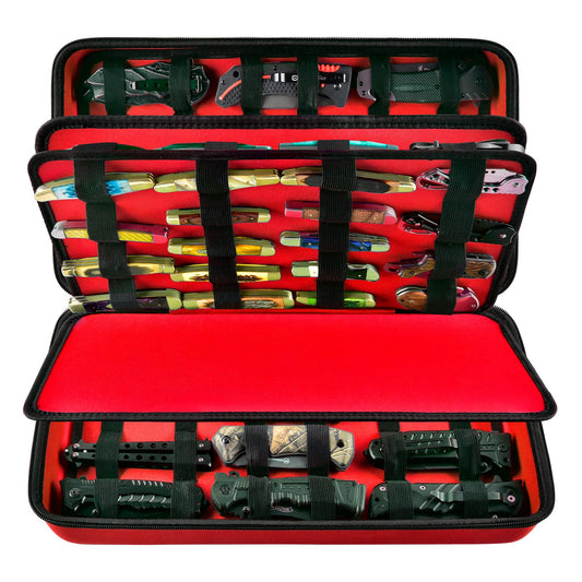 GWCASE Knife Display Case for 66+ Pocket Knives. Folding Holder, Butterfly Storage Organizer, Roll Collection Pouch for Survival Tactical Outdoor - Red