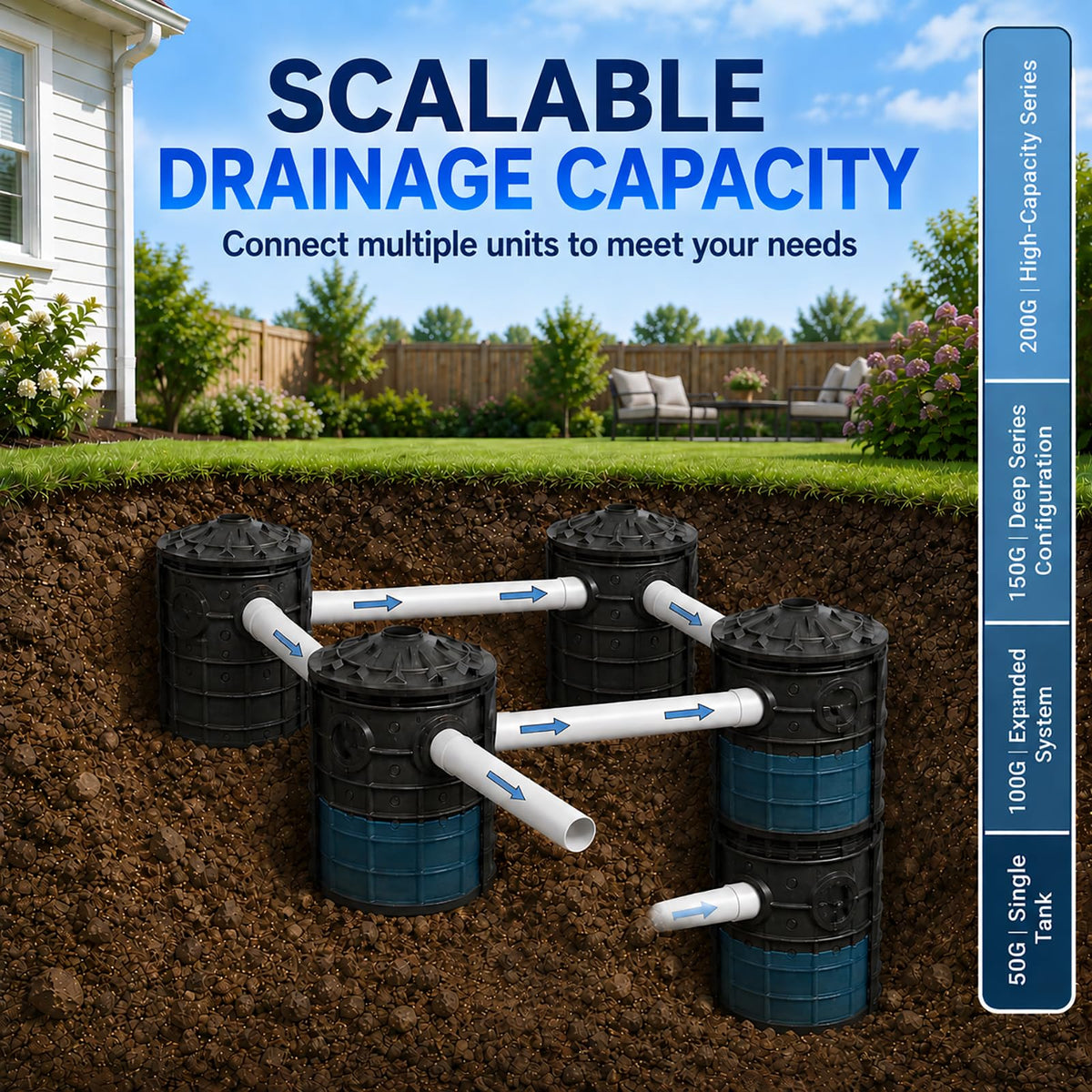 EJWOX 50 Gallon Stormwater Dry Well, Heavy Duty Catch Basin with Reinforced Fiberglass HDPE, Ribbed Structure, No-Tool Assembly, Underground Drainage System for Yard & Driveway