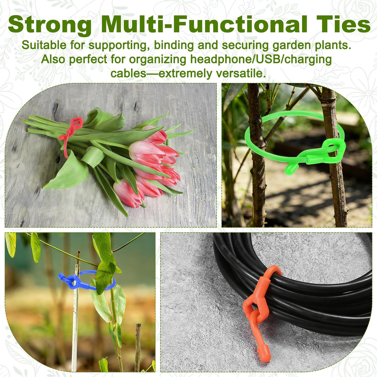 M METERXITY 6-Pack Adjustable Plant Ties, 12inch/30.48cm Silicone Flexible Multi-Function Sturdy Garden Twist Tie for Plant Support/Tree/Shrub/Vine, Reusable Support Twine [Orange]