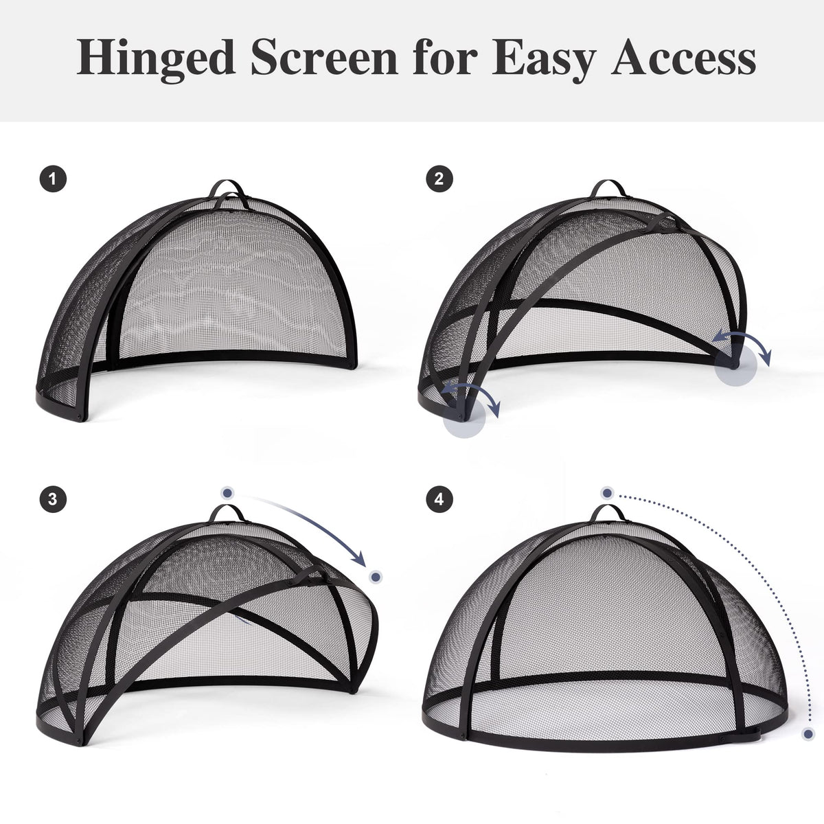 SUNCREAT Outdoor Fire Pit Spark Screen Cover Accessory, Patio Round Easy-Opening Fire Mesh Screen Guard, Heavy Duty Steel Fire Pit Ember Lid with Hinge, 32 Inch