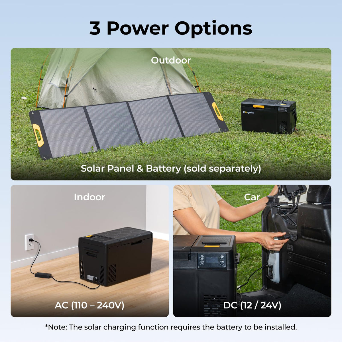 BougeRV 12 Volt Portable Refrigerator, CRX3 23 Quart Car Fridge with APP Control, -4℉~68℉ Compressor Electric Cooler with 12V/24 DC, 100-240 AC for Outdoor Camping Overlanding Truck RV SUV Van