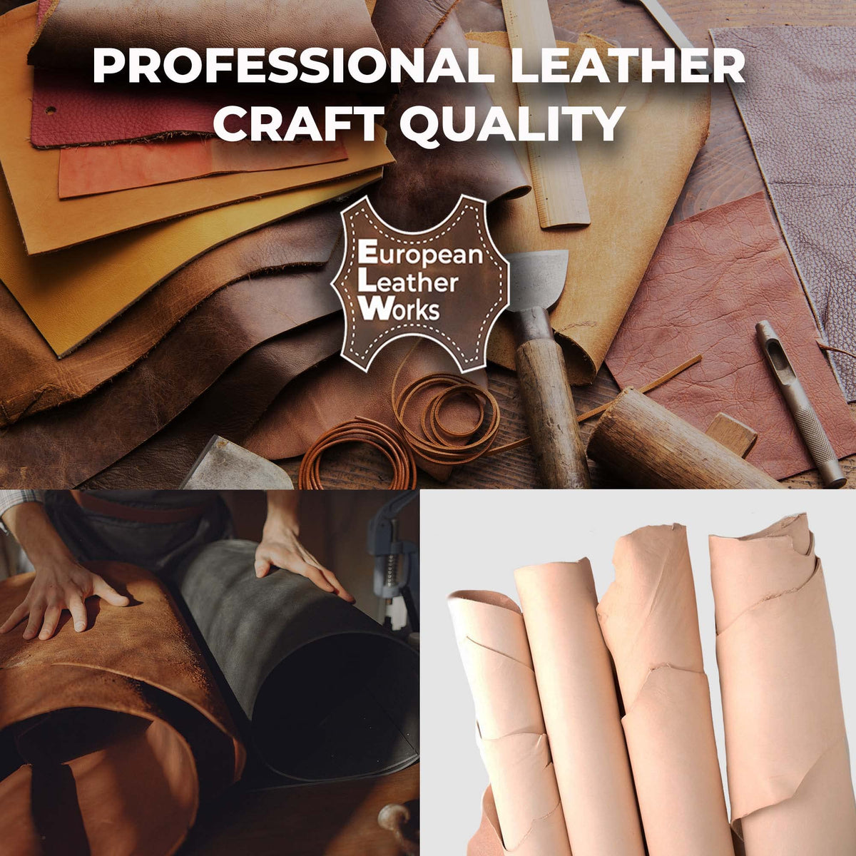 ELW 5-6 oz (2-2.4mm) Thickness Weight Pre-Cut 12"x24" Vegetable Tanned Leather Cowhide Grade AB Full Grain Leather for Tooling, Carving, Engraving, Molding, Embossing, Stamping, & Dyeing