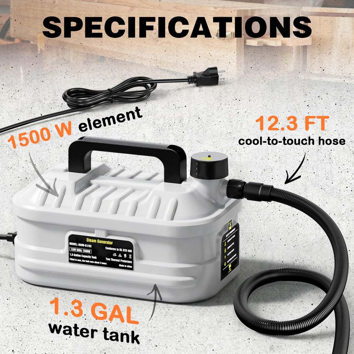 Touri Steam Generator for Wood Bending, 1.3-Gallon Capacity, 12.3 ft Hose, Steam Source for Steam Boxes, Portable and Practical