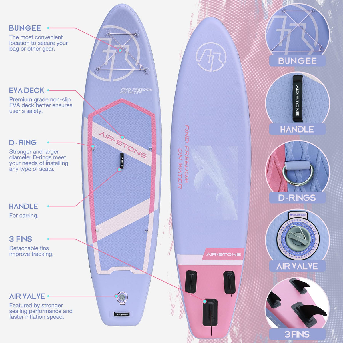AIR-STONE Inflatable Paddle Board - 10'6" SUP for Adults, Ultra-Stable & Lightweight, All-Around Design for Surfing, Fishing, Yoga, Includes Full Accessories Set -Planet Purple