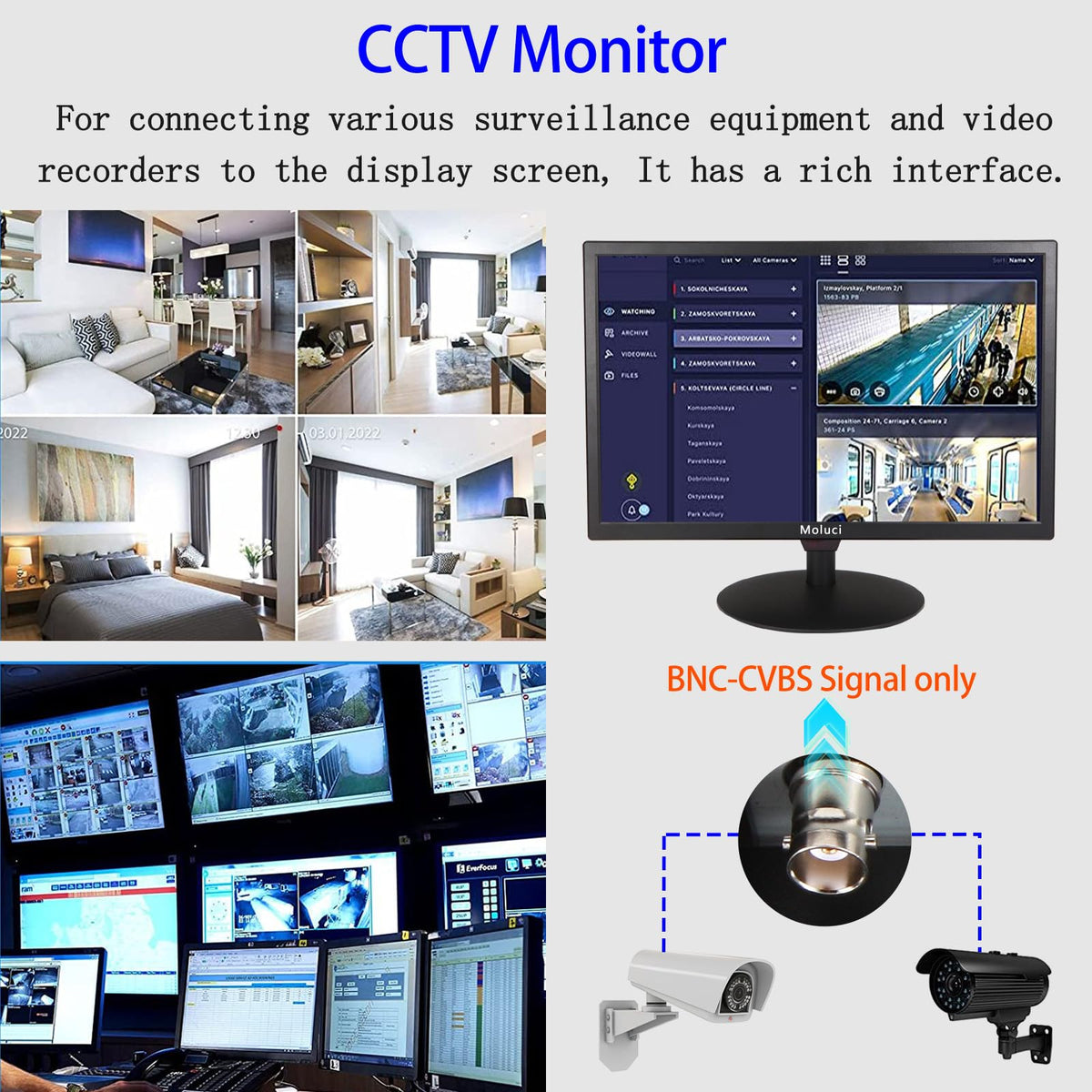 Collusa 24inch Monitoring Security Camera Monitor Display Screen Multifunctional Interface HDMI, BNC, VGA, AV, Computer LCD Monitor Built-in Speaker 1920x1080 Full HD