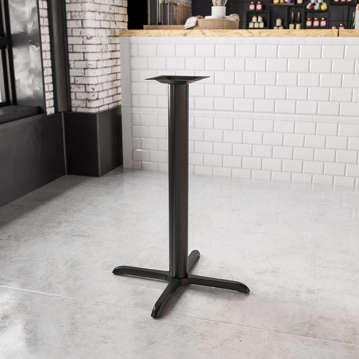 Flash Furniture Beverly 33'' x 33'' Restaurant Table X-Base with 4'' Dia. Bar Height Column, Black, Set of 1