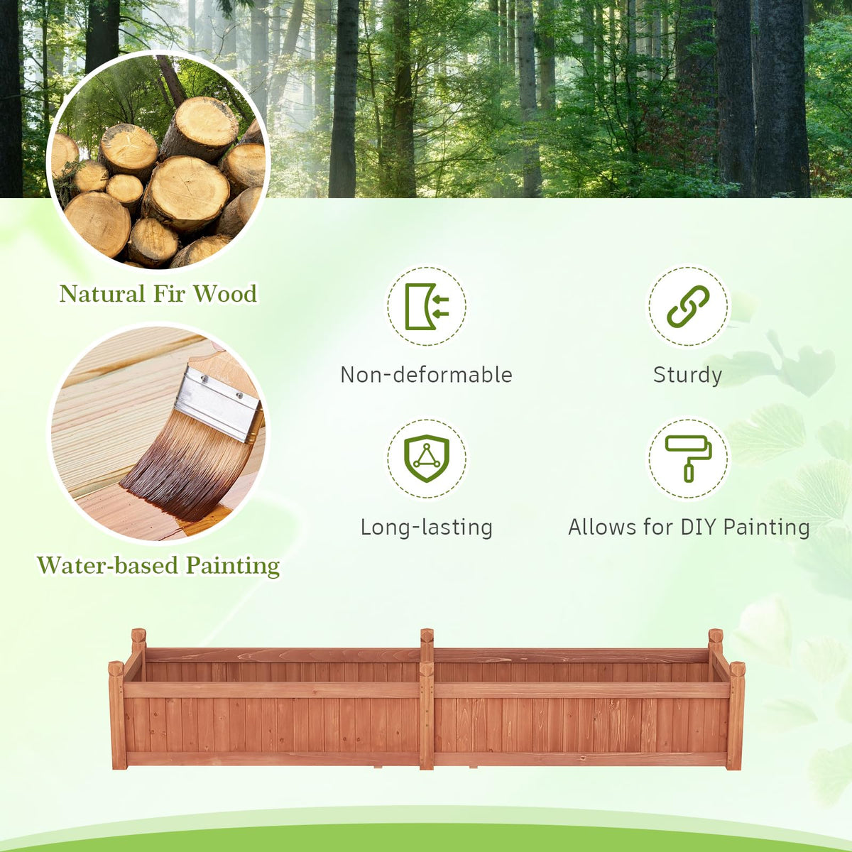 HAPPYGRILL Raised Garden Bed, Wood Elevated Flower Box with 8 Drain Holes, Liner, for Flowers, Vegetables, Herbs, Fruits, Outdoor Planter Box for Backyard, Garden, Lawn, 89" x 23.5" x 16"