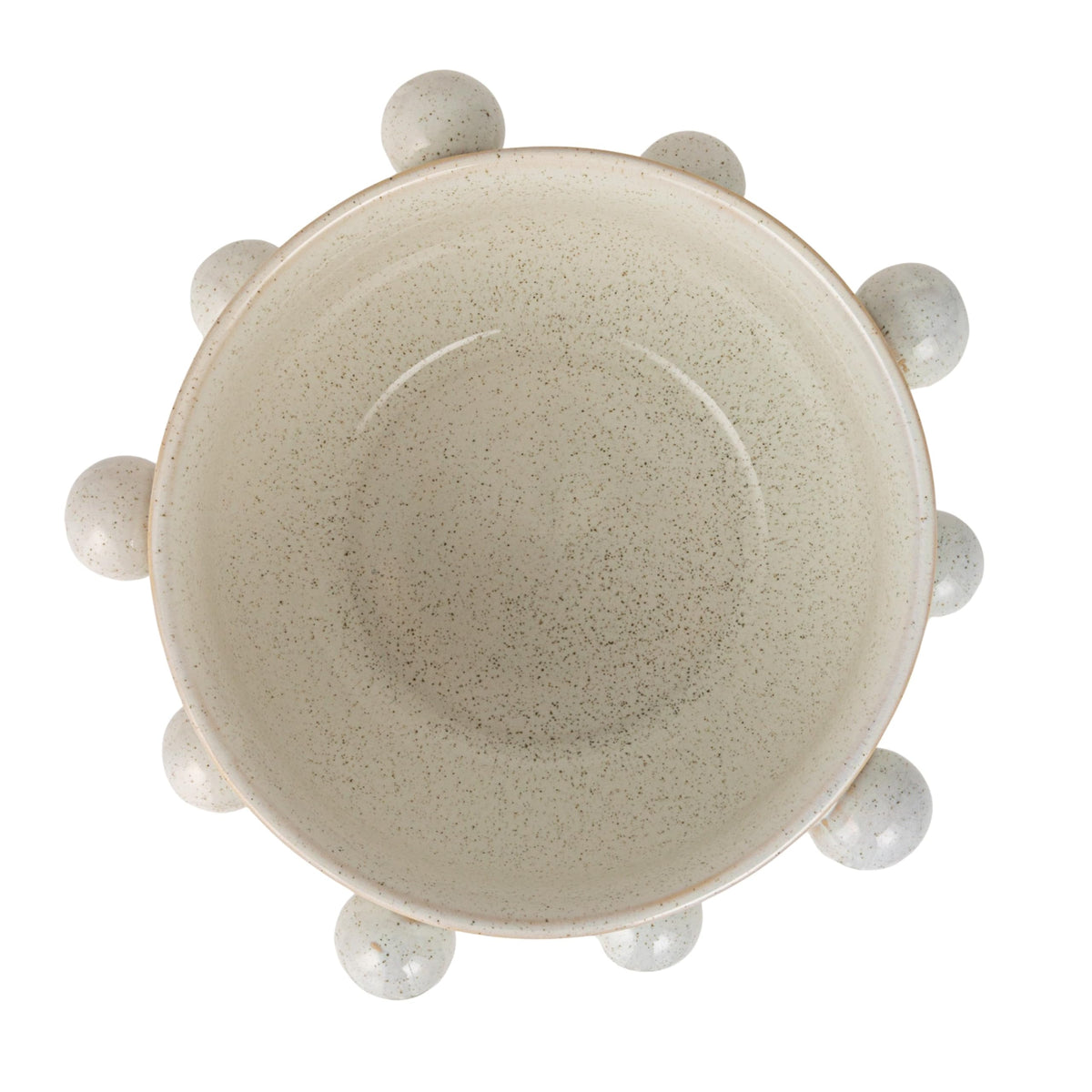9 Inches Round Stoneware Planter with Orbs and Reactive Glaze, Holds 8 Inches Pot, Speckled Cream