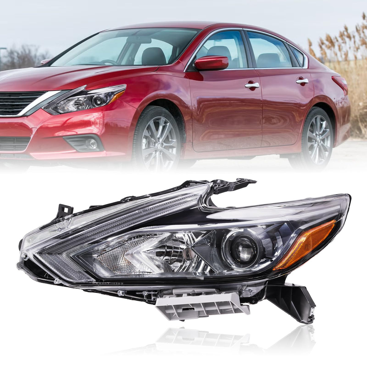 ShotFiled Halogen Headlights Compatible with 2016 2017 2018 Nissan Altima Headlamp w/o LED DRL Black Housing Headlight（Left Driver Side