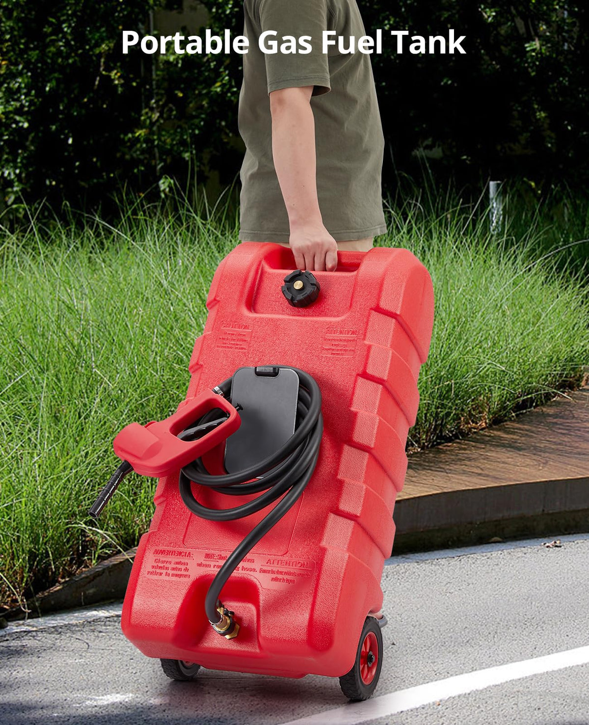 15 Gallon Portable Fuel Caddy with Manual Transfer Pump – Heavy-Duty Gas Storage Toolbox – 10FT Hose – Leak-Proof, Mobile Gas & Heavy-duty Tank for Cars, Lawn Mowers, Boats, ATVs – Red