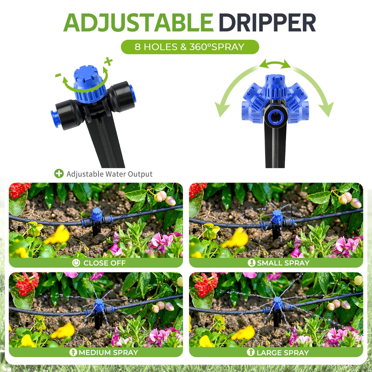 HIRALIY 80ft Push-to-Connect Drip Irrigation Kit, Adjustable Plant Watering System, for Garden Raised Bed Saving Water Automatic Irrigation Equipment with Drip Emitters, Tubing, Connectors