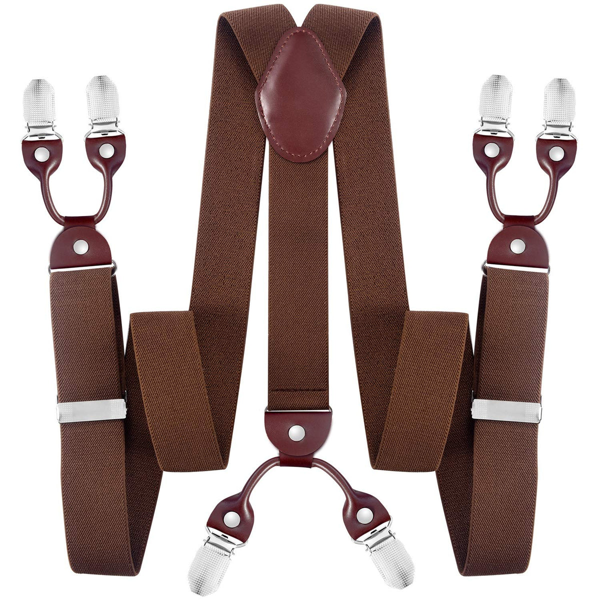 JASLEEN Mens 6 Clip Suspender Y-Back Adjustable Heavy Duty Suit Brice for Casual Fomal Wedding Business (coffee)