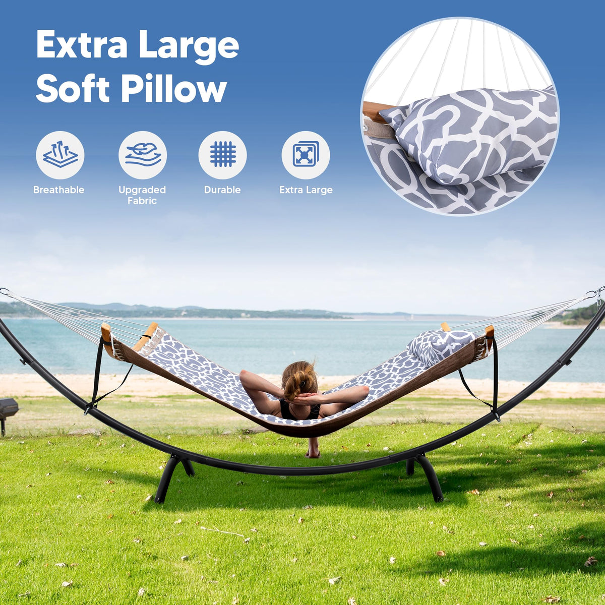 SUNCREAT Portable Outdoor Hammock with Stand, Double Hammock with Stand for Outside, Patent Pending, Gray