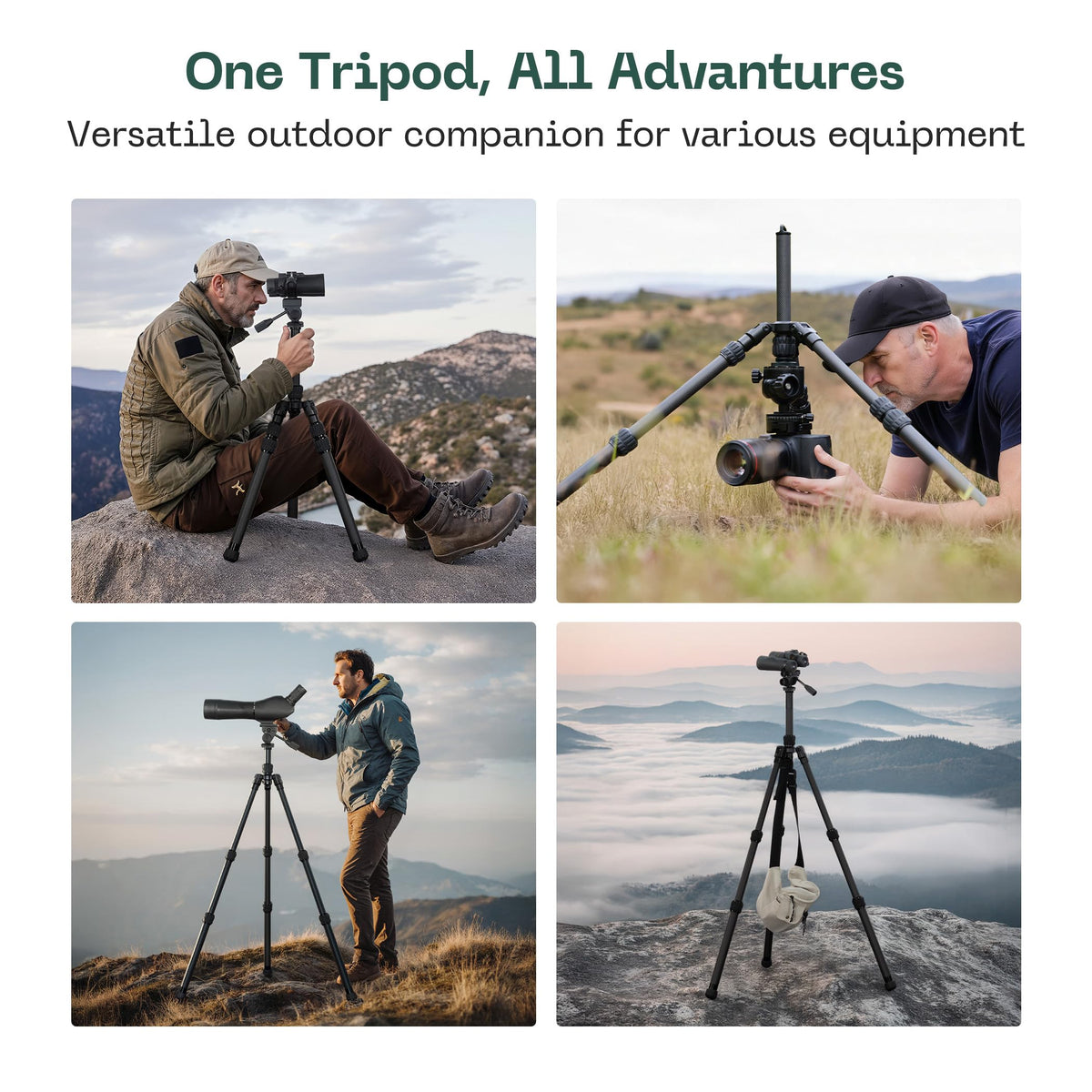 FANAUE Binocular Tripod, 42" Carbon Fiber Tripod Stand with Reversible Center Column, 1/4 and 3/8 Thread for Telescope, Spotting Scopes, DSLR Camera
