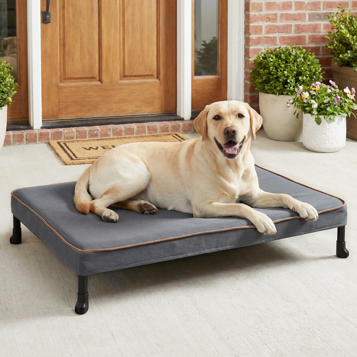 Veehoo Chew Proof Elevated Dog Bed, Indestructible Raised Dog Bed with Exclusive Cover, Washable Orthopedic Padded Pet Cot for Indoor & Outdoor, Large Dog Bed 41" x 27", Dark Grey