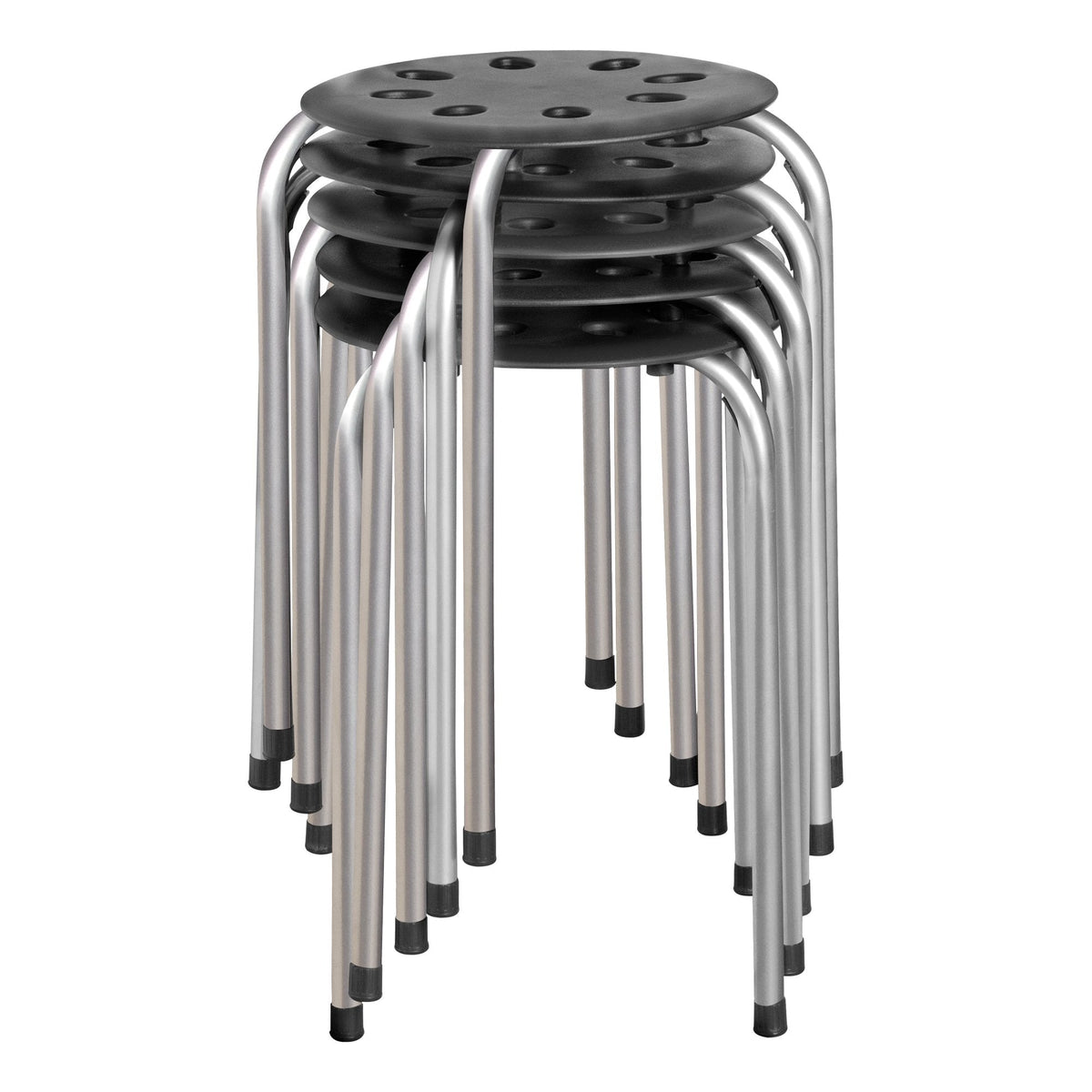Norwood Commercial Furniture Stacking Stools for Kids and Adults, 17.75" Standard Height Portable Nesting Office and Classroom Stools, Black/Silver, Pack of 5