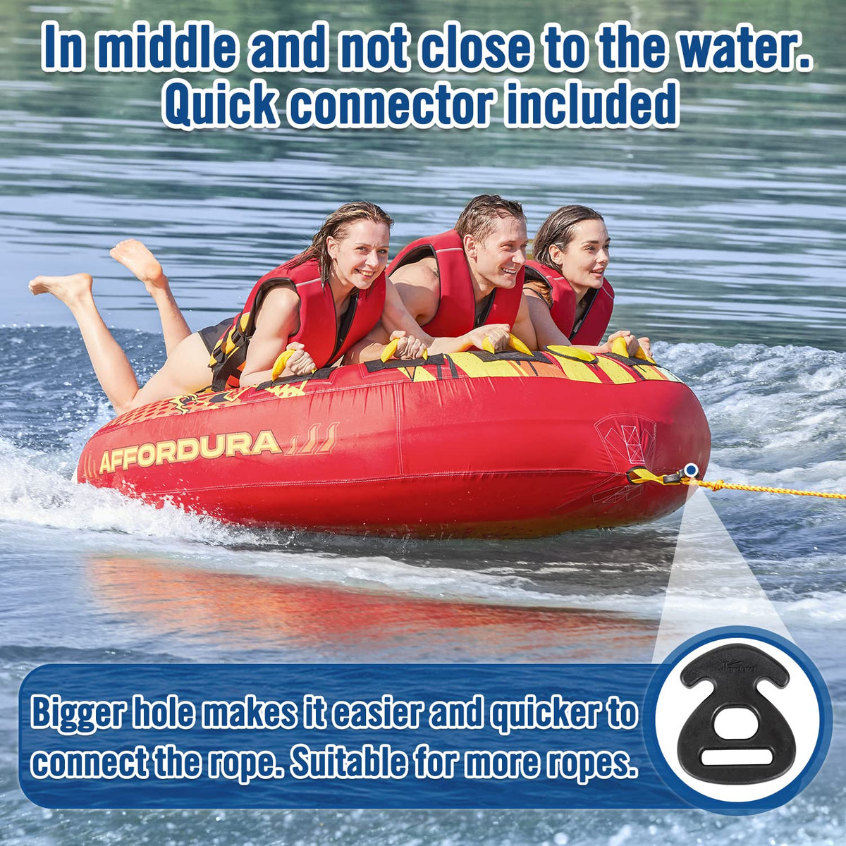 Affordura Towable Tubes for Boating 65in Tubes for Boats to Pull, Boat Tubes and Towables with Quick Connector and Storage Bag (1-3 Rider)