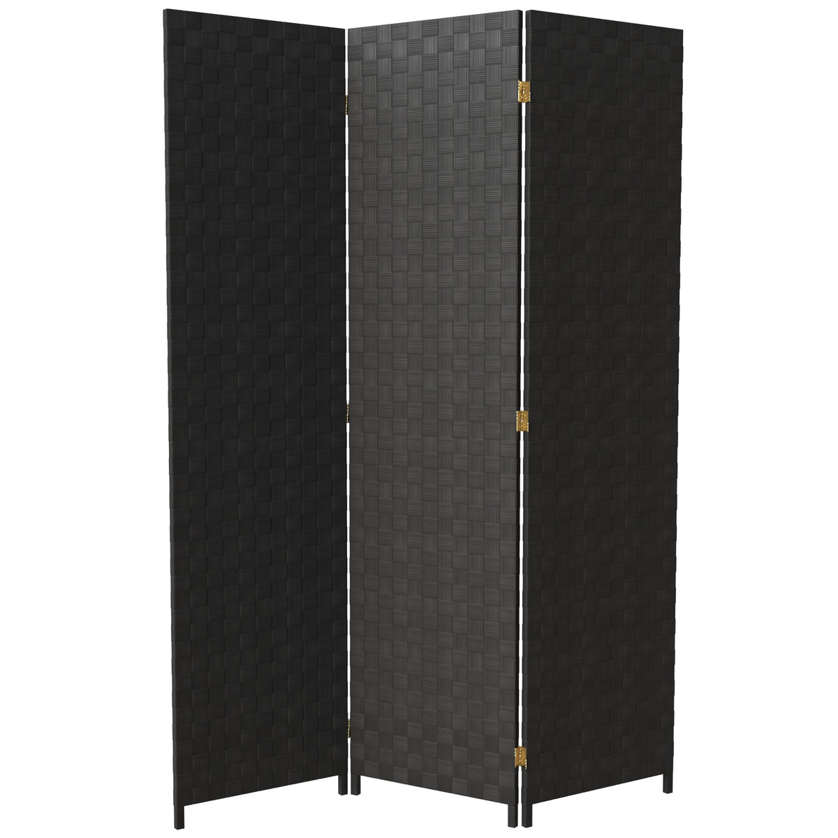 Red Lantern 6 ft. Tall Woven Fiber Outdoor All Weather Room Divider - 3 Panel - Black