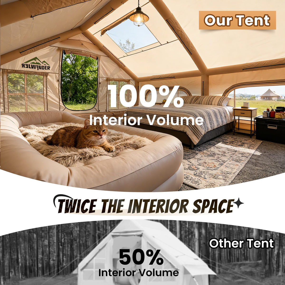 Inflatable Tent with Skylight, Quick Setup Blow Up Tents with Pump, Hot Tent with Stove Jack, Waterproof Oxford Inflatable House for Camping, Air Glamping Tents for Camping Adult 8-12 Person