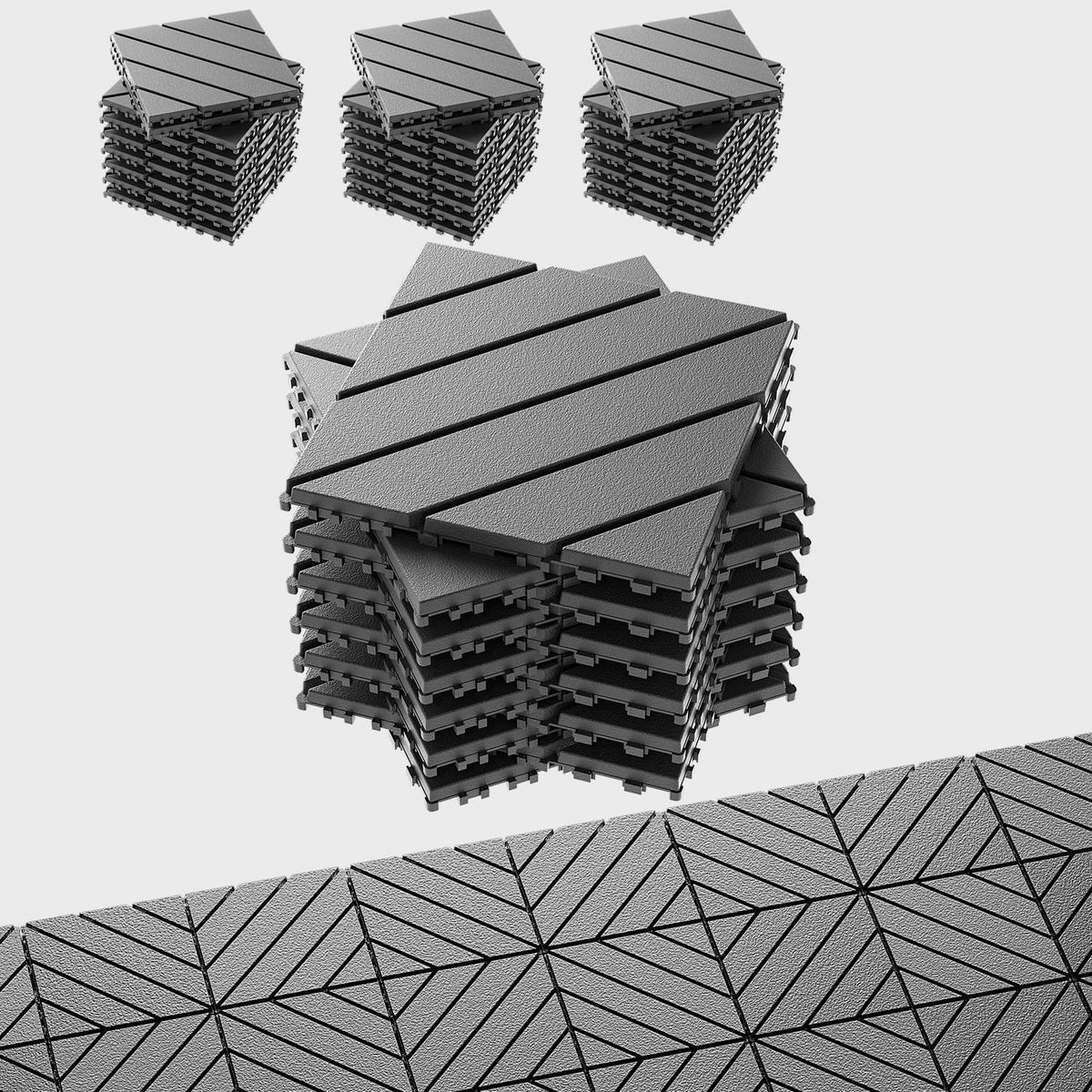 EchoDeck Interlocking Deck Tiles,54 Pack Patio Tiles Outdoor Interlocking All Weather,Patio Deck Tiles,12"x12",Diagonal,Sturdy Base,Highly Durable,Stylish,Non-Slip,Faster-Drying,Efficient,Dark Grey