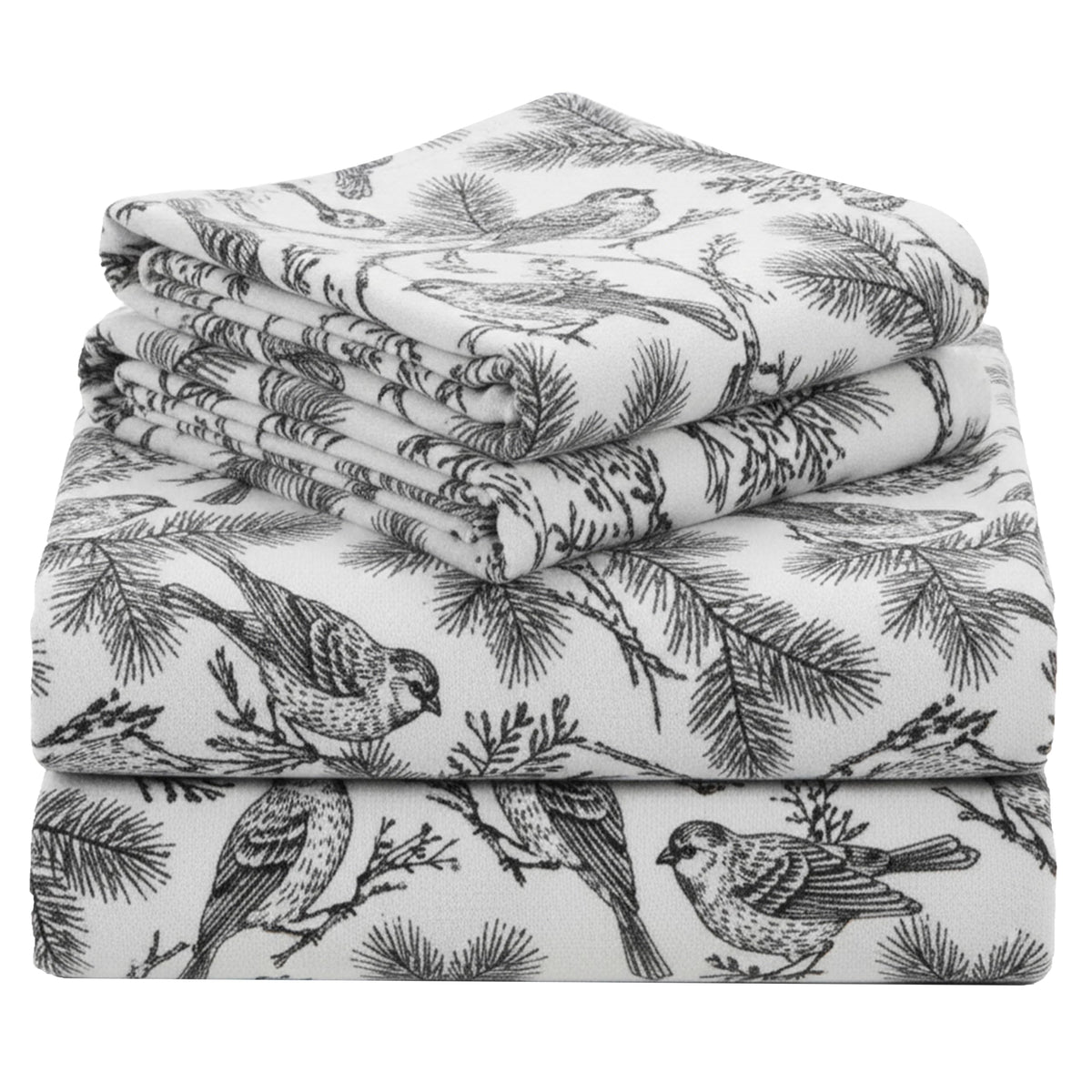 California Design Den Flannel Full Sheet Set - Made in Portugal 100% Cotton, Thick, Velvet Soft 4-Piece Bed Sheets Set, Triple-Brushed with Extra Deep Pockets - Winter Birds