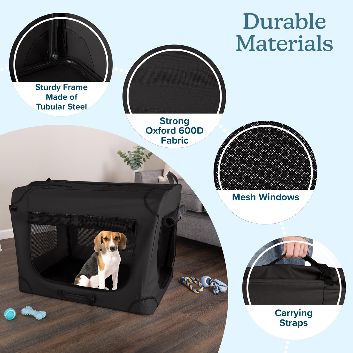 Soft Dog Crate - 32x23.25x23 Collapsible Dog Crate for Medium Pets - Portable Travel Pet Crate with 3 Doors, Mesh Windows, and Removable Divider - Travel Accessories by PETMAKER (Black)