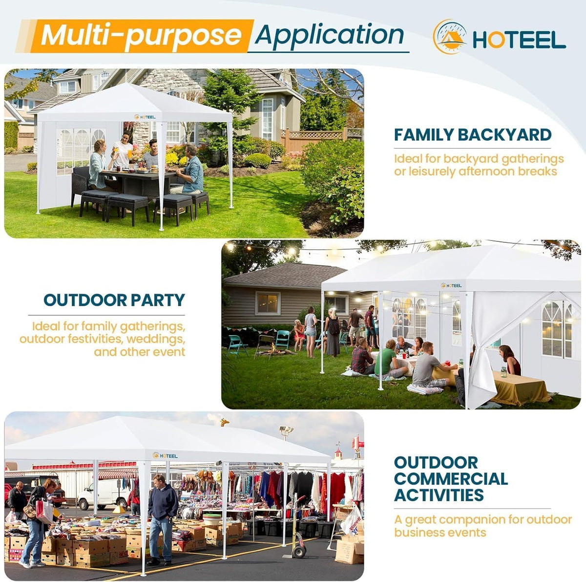 HOTEEL 10x20FT Party Tent with 6 Removable Sidewalls for Parties, Waterproof Carpas para Fiestas, Weddings, BBQ, Outdoor Large Event Canopy, Patio Camping Gazebo, White