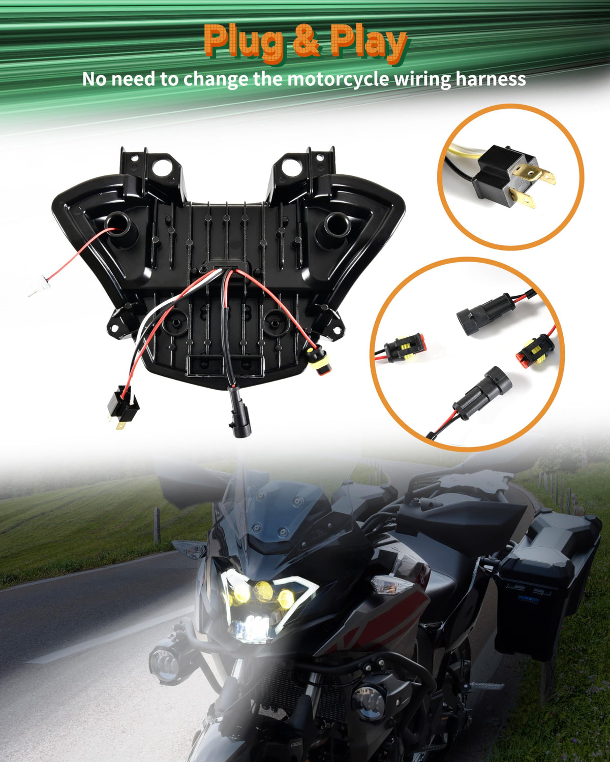 VEISUTOR LED Headlight Assembly for Versys-X300, Projector LED Headlamp Front Lights Head Lights with Hi/Low Beam DRL Turn Signal Fog Light for Kawasaki Z650 Versys-X300 KLE300 2017-2021 Accessories