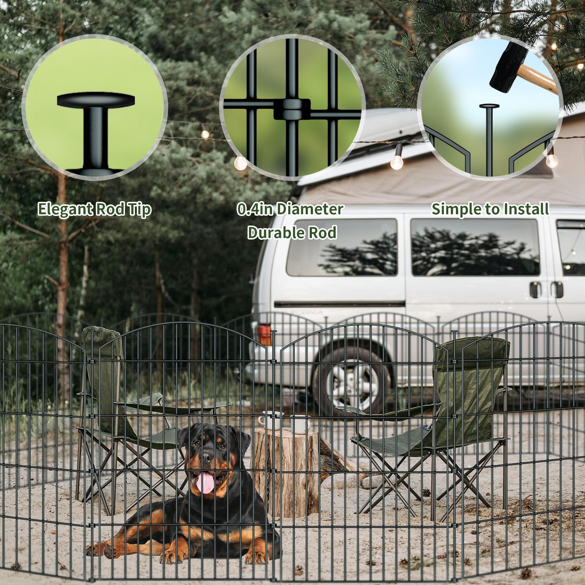 10 Panels Garden Fence Dog Fence Outdoor for Yard, 32in H x 23.6ft L Rustproof Metal Fencing with Ground Stakes | No Dig Animal Proof Containment for Pets/Rabbits | Durable Patio Security Panels