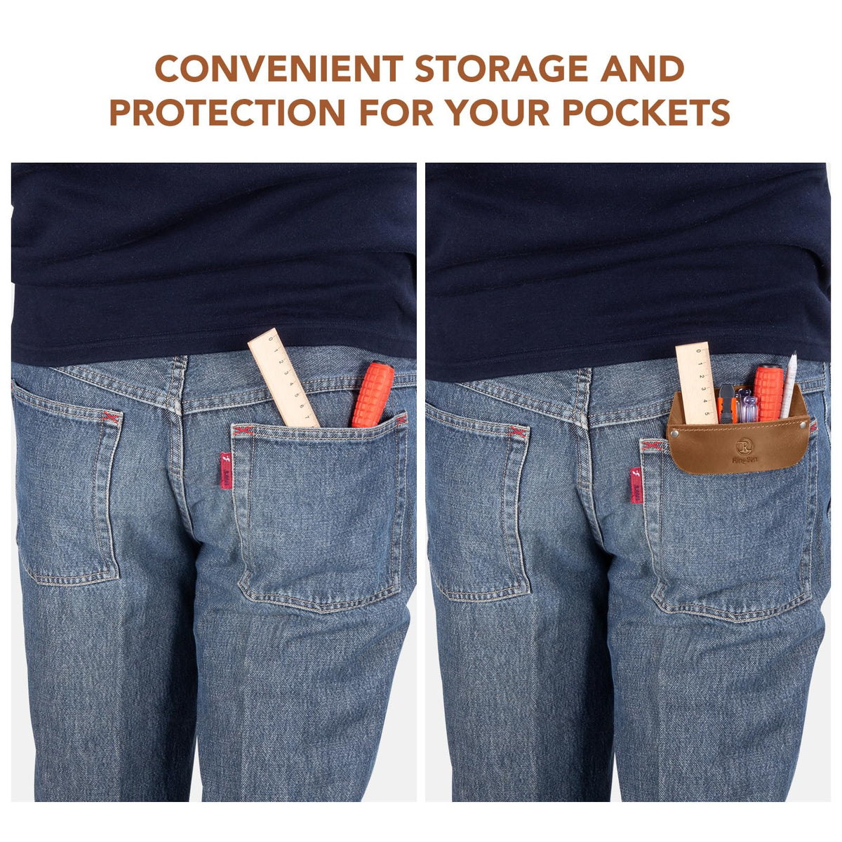 RingSun Genuine Leather Pocket Protector for Men, Durable Pocket Tool Pouch, Jeans Shirts Pocket Protector for Tools Pens
