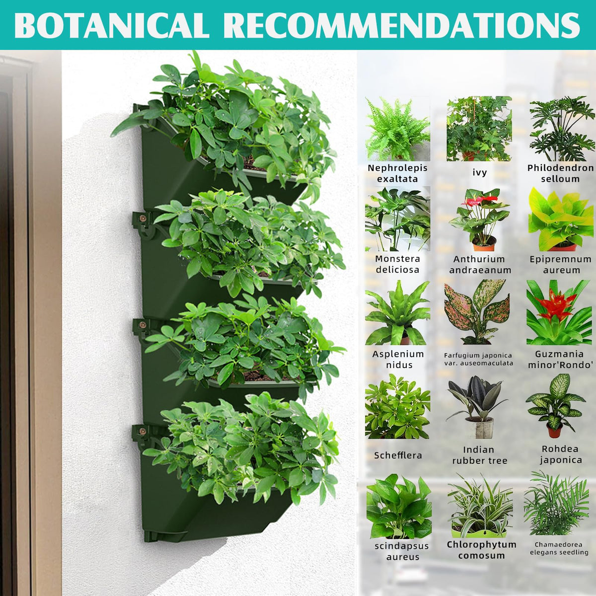 Gatyagff Vertical Wall Planter, 4 Packs Self Watering Wall Planters for Indoor with 3 Pcs Garden Tool Set Vertical Planter Tower for Strawberry Flowers Herbs, 12.9''x5.5'' x26.7''