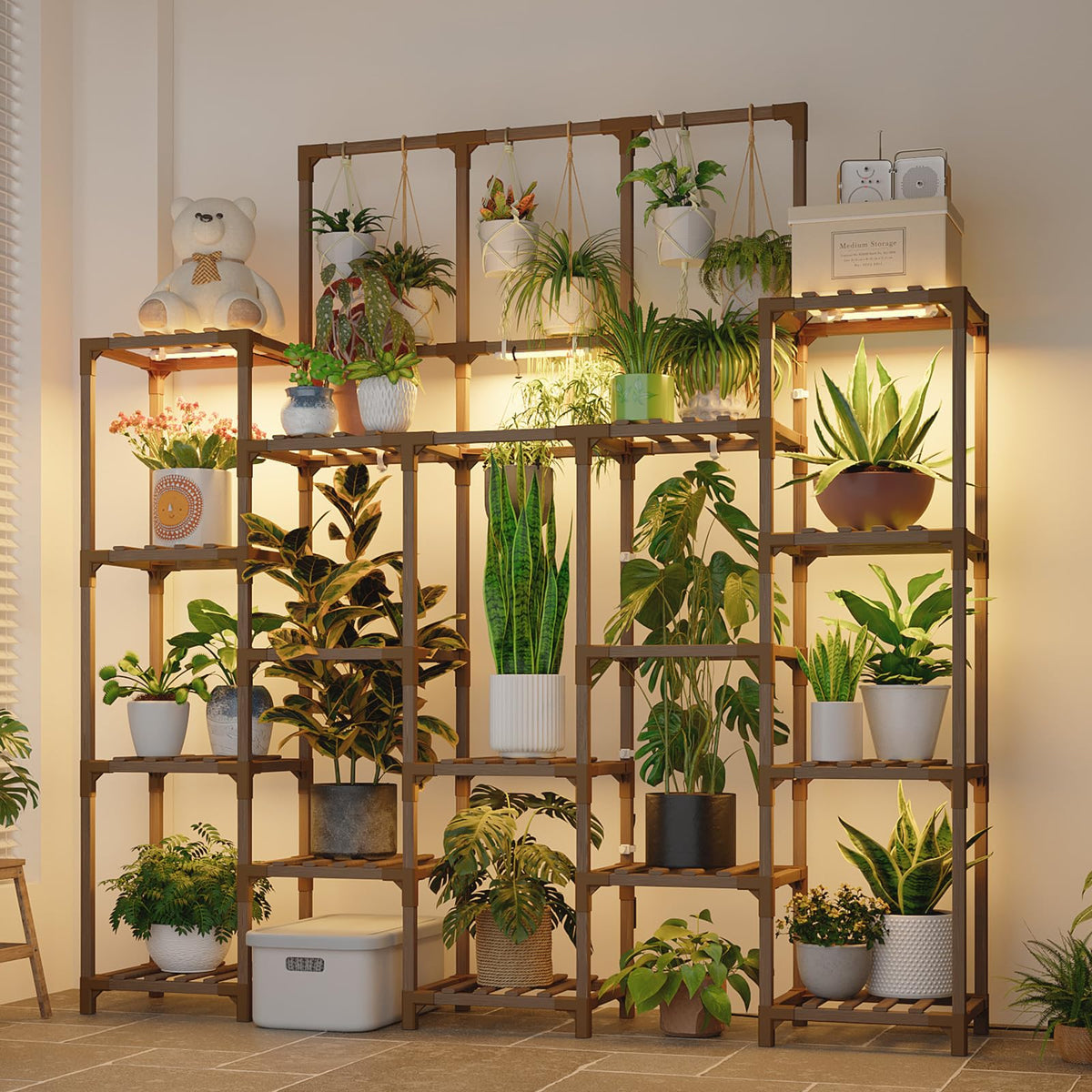 GENTINGBRO Plant Stand Indoor with Grow Light 14 tiers Large Plant Shelf for Indoor Plants Display Heavy Duty Plant Rack for Living Room Patio Decor
