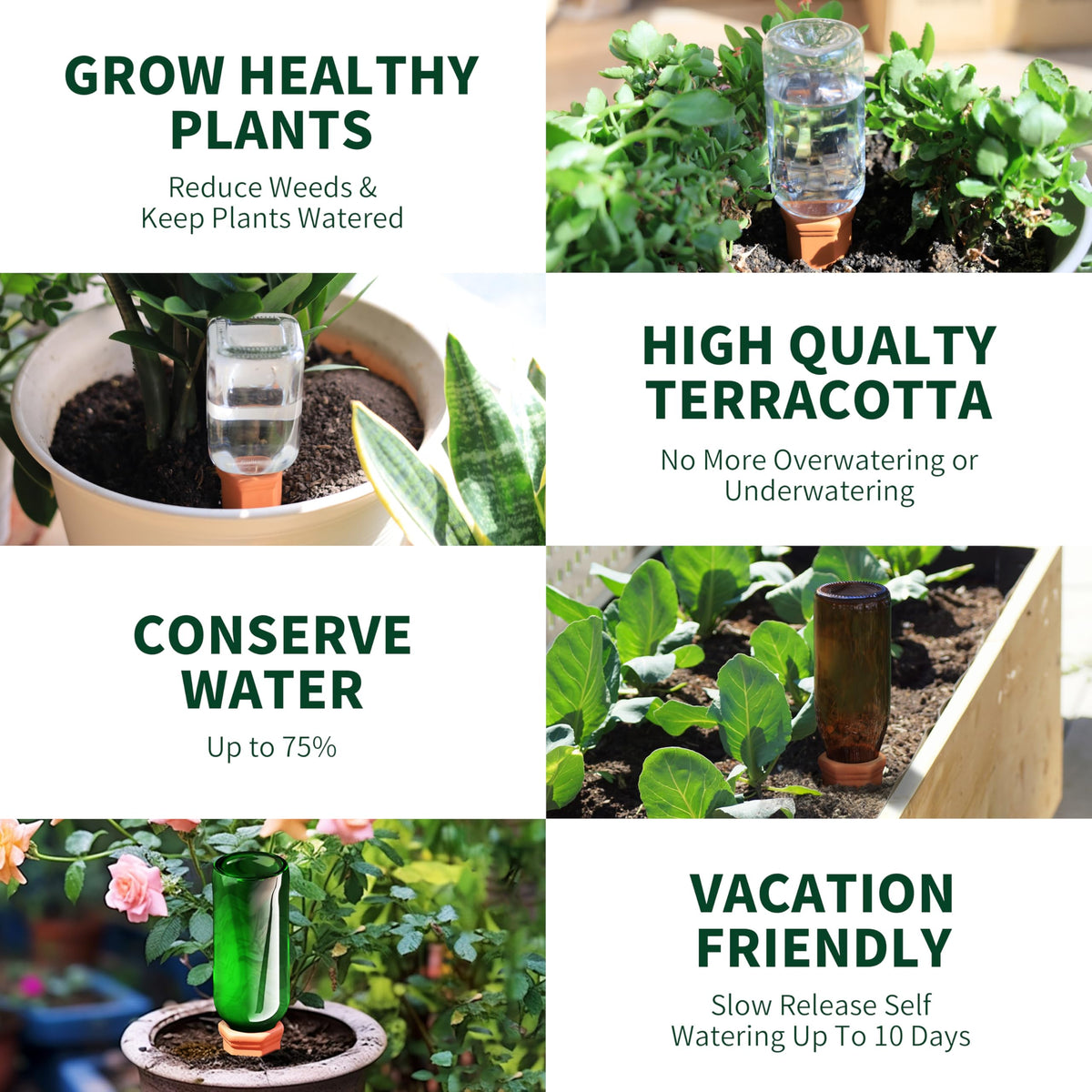 Soilagua Large Terracotta Plant Watering Spikes, Automatic Plant Waterer Outdoor | Indoor Use, Vacation Clay Watering Devices System, Slow Release Self Watering Planter Insert, 6 Pack