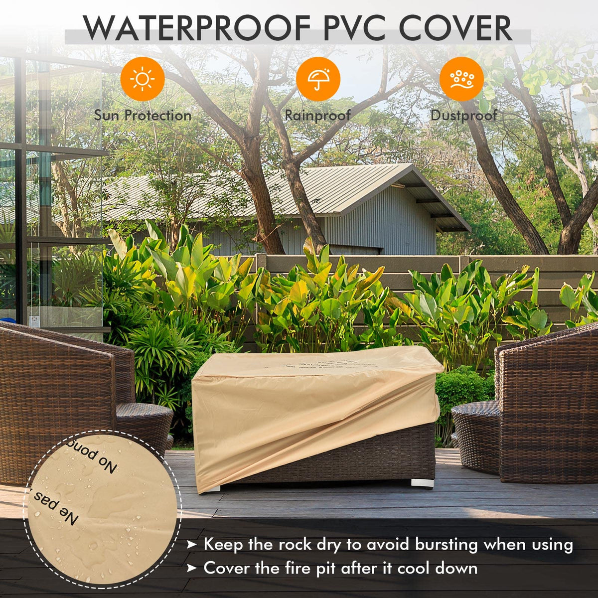 ARLIME Outdoor Propane Fire Pit Table, 40,000 BTU Propane Fire Pit Table with Tank Cover, Waterproof PVC Cover, Free Lava Rocks, Lid, Rectangular Fire Pit Table Set for Outside, Garden, Yard, Brown