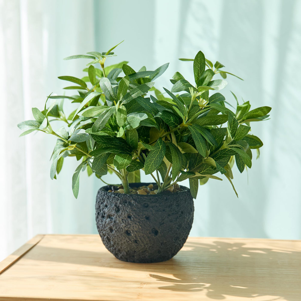 AlphaAcc 9.5" Artificial Plants with Olive Leaves Real Looking Faux Plants Fake Greenery Potted in Black Round Ball Planter for Tabletop Bathroom Kitchen Office Housewarming Gift Home Decor