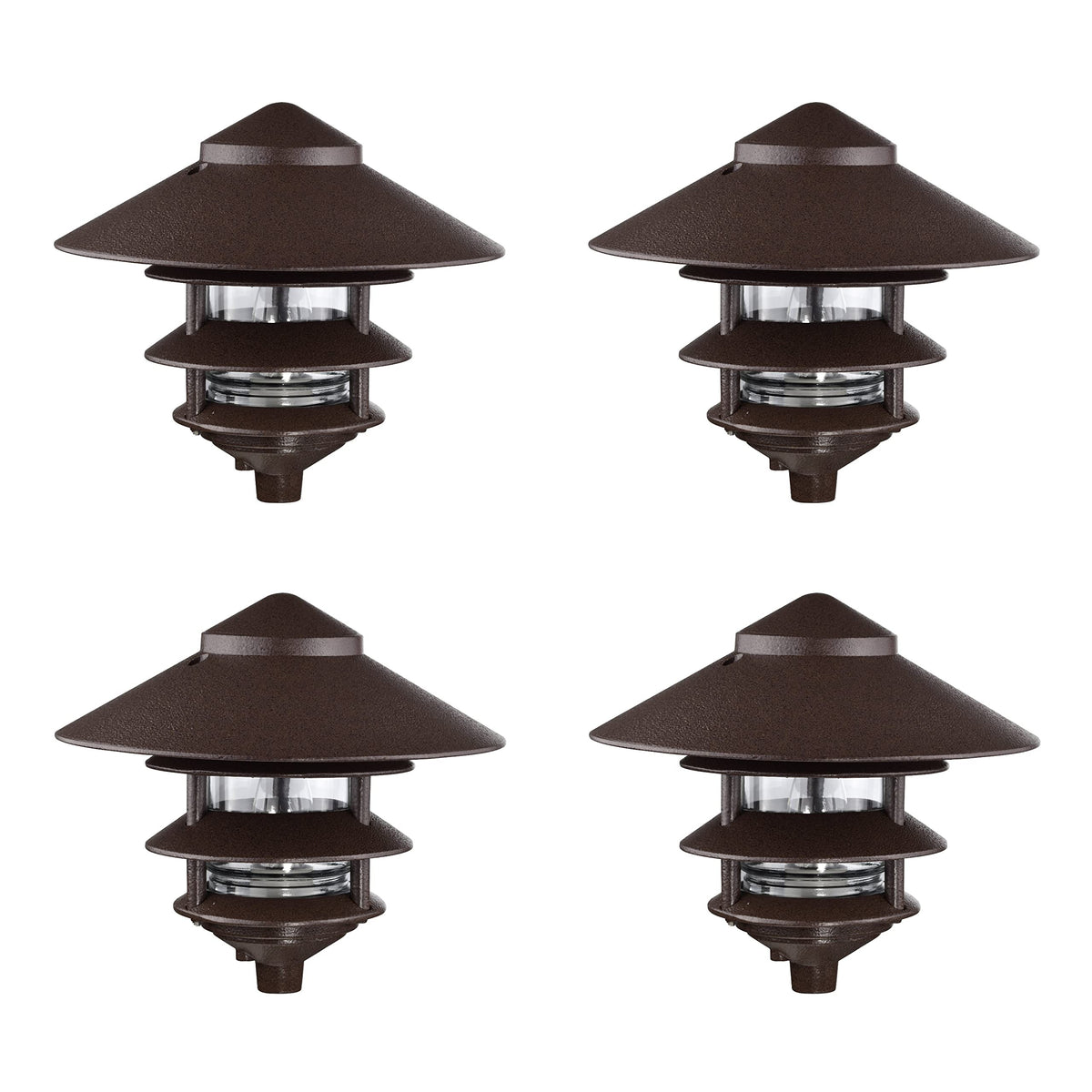 Nuvo SF76/637/04 Outdoor Pagoda Landscape Pathway Light, 3 Tier - Large Hood, Old Bronze (4 Pack)