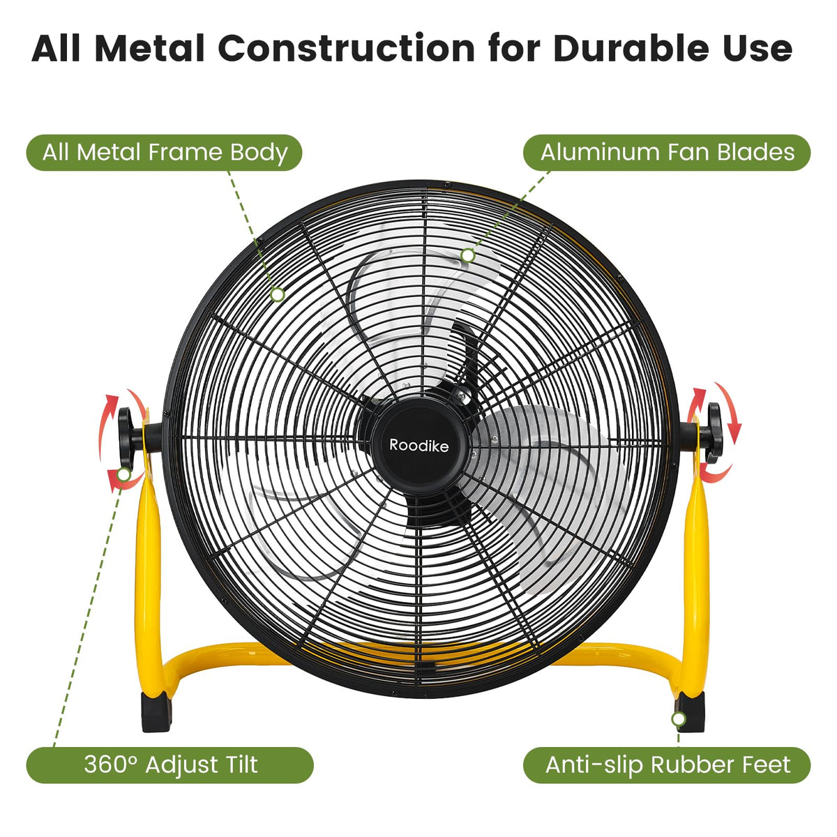 Roodike 18" Solar Rechargeable Floor Fan, 35W Solar Powered Battery Operated Fans for Outdoor Garden Greenhouse Barn Stable Camping Garage Air Circulation Cooling