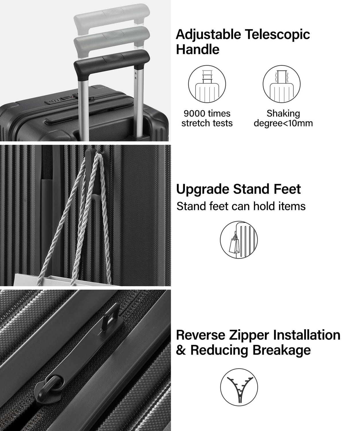 Hanke 24 Inch Checked Luggage, Large Capacity PC Hard shell Suitcase with 4:6 Deep Compartment, Fully Enclosed Interior, Spinner Wheels & TSA Lock for 7-10 day mid-length travel, Jet Black