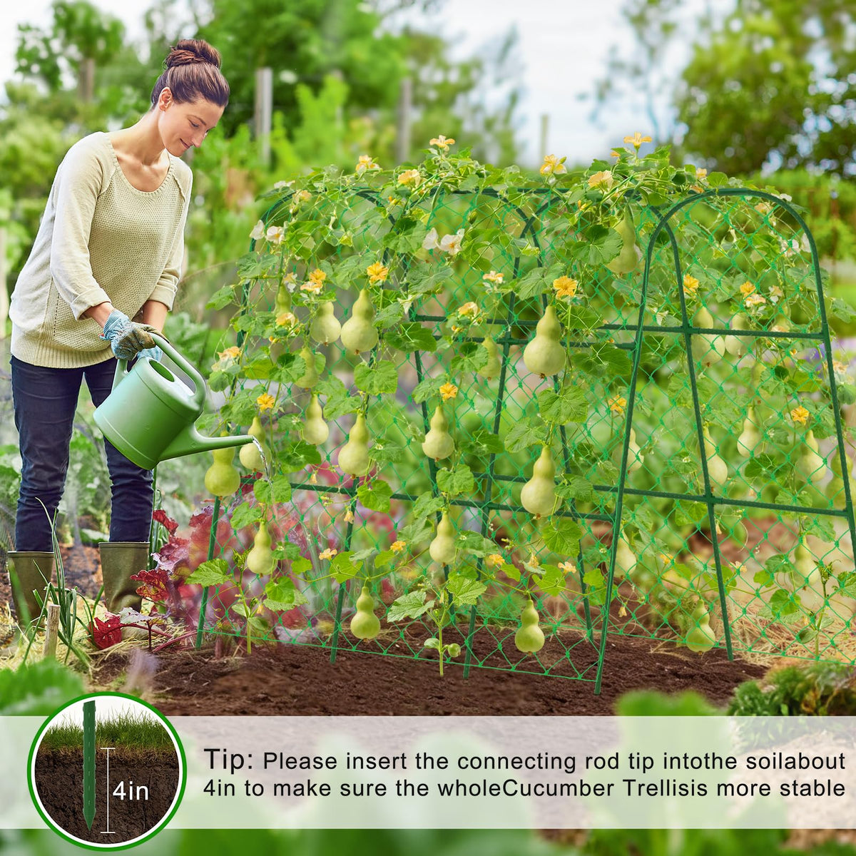 Large Cucumber Trellis for Raised Bed, U-Shape Garden Trellis for Climbing Plants Outdoor,Adjustable Metal Arch Vegetables Trellis,Plant Support Garden Stakes for Vine (Green,49.2x49.2x23.6)