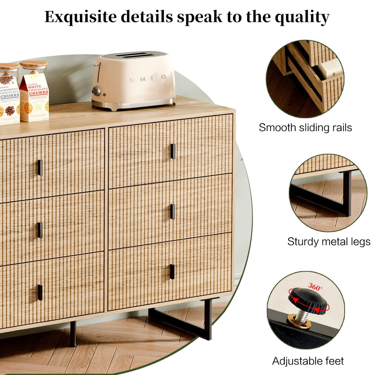Chrangmay Modern Chest of Drawers with 9 Drawers,Deep Drawers,Clothes Organizer,Large Storage Cabinet for Living Room, Bedroom,Hallway,with Anti-Tipping Device, Oak