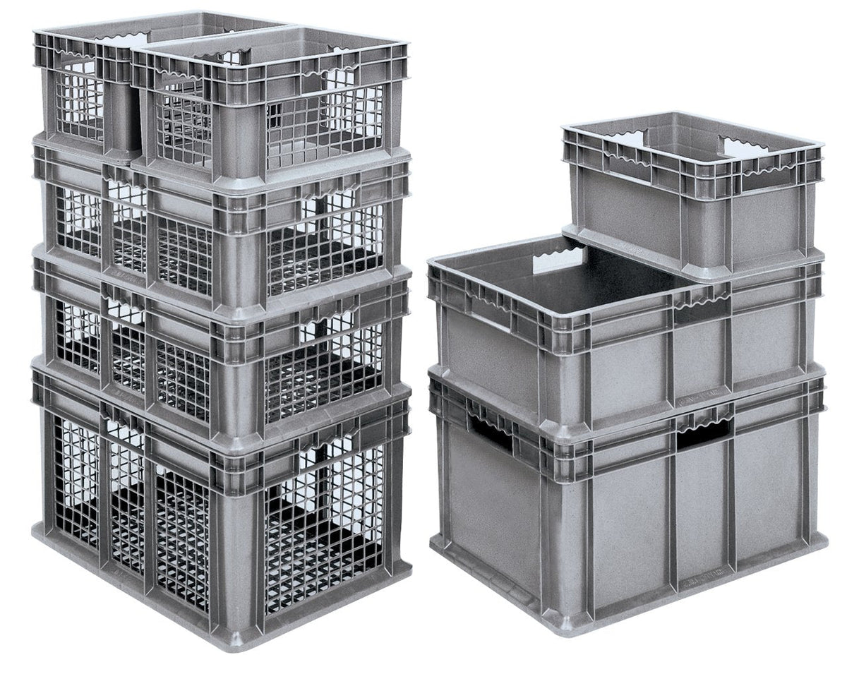 Akro-Mils 37676 Plastic Straight Wall Container Tote with Mesh Sides and Solid Base, (24-Inch x 16-Inch x 16-Inch), Gray, (2-Pack)