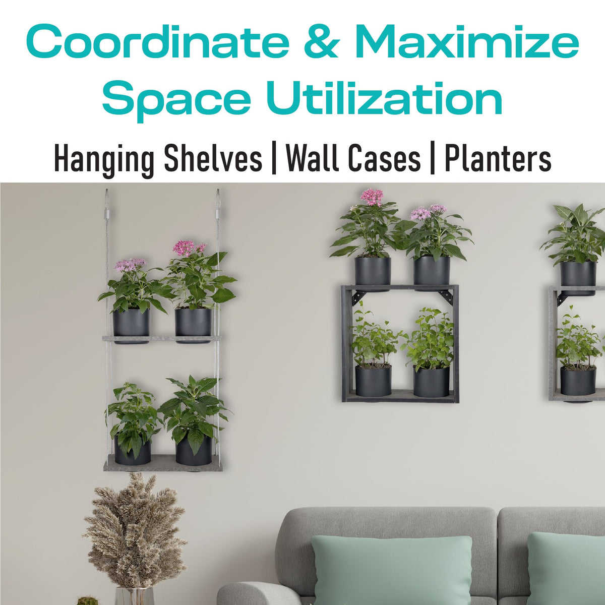 Vioscapes Urban Garden Decor with Pots Included, Hanging Planters for Indoor Outdoor Plants, Hanging Flowerpots, Wall Hanging Plant Holder Window Plant Shelves (Coffee Brown, Shelf 4 Pots)