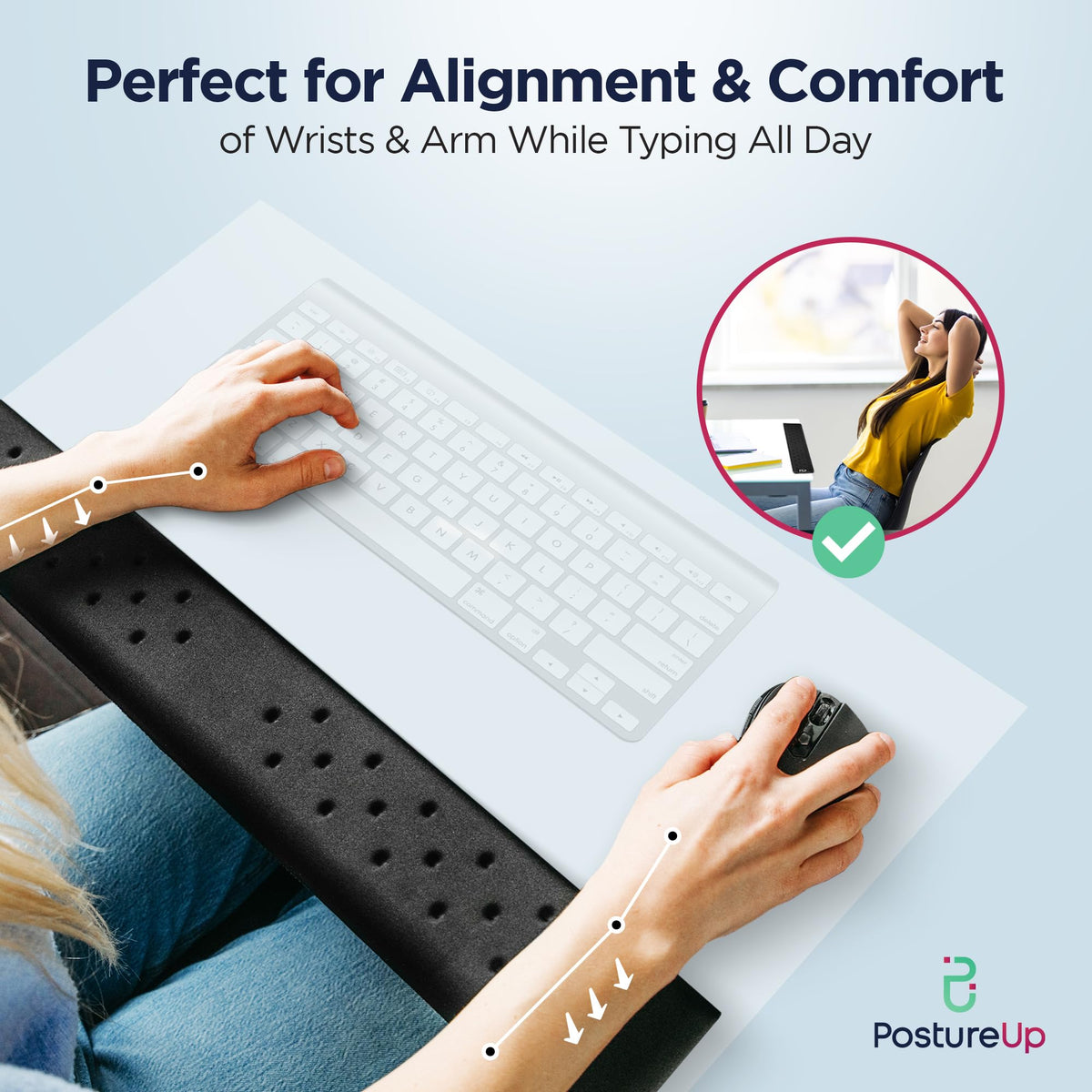 EdgeRest PostureUp L-Shaped Desk Long Wrist Rest Elbow, Forearm & Wrist Comfort Support for Table or Desk Edge, Non-Slip, Memory Foam Padding, Ergonomic Design for Work, Universal Fit, Black