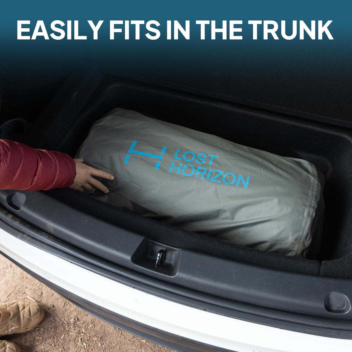 Lost Horizon Air & Foam Camping Mattress for Tesla, Self Inflating Sleeping Pad with Pump Sack, 4.5" Thick, R-Value 13, Model Y
