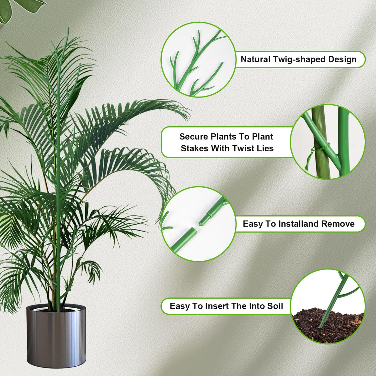 letesult 7 Pack Monstera Plant Support - 24.4" Plant Support Stakes for Indoor Plants Sticks Support Tall Indoor Plant Stakes with Twist Ties Stackable Plant Stem Support for Monstera Plants