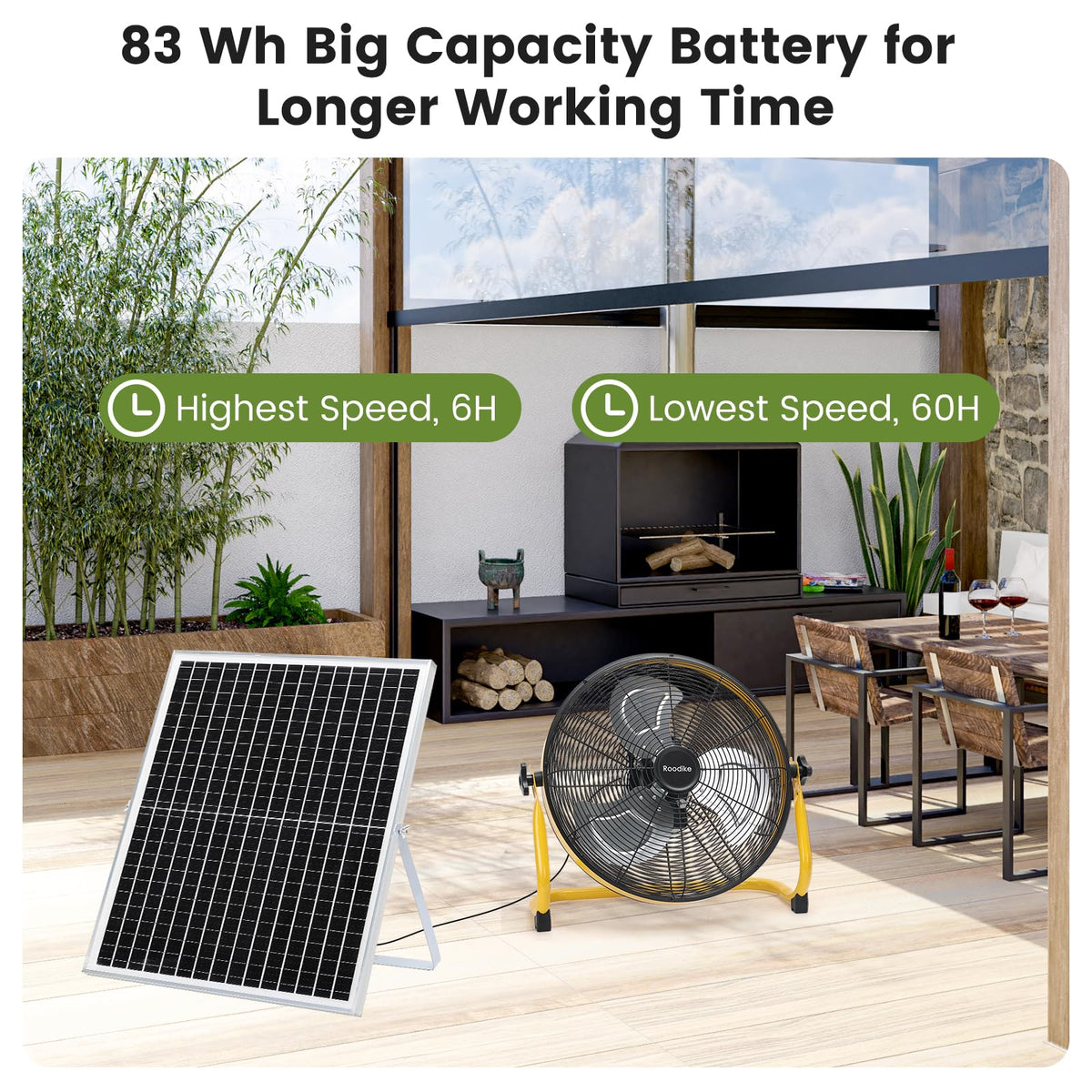 Roodike 18" Solar Rechargeable Floor Fan, 35W Solar Powered Battery Operated Fans for Outdoor Garden Greenhouse Barn Stable Camping Garage Air Circulation Cooling