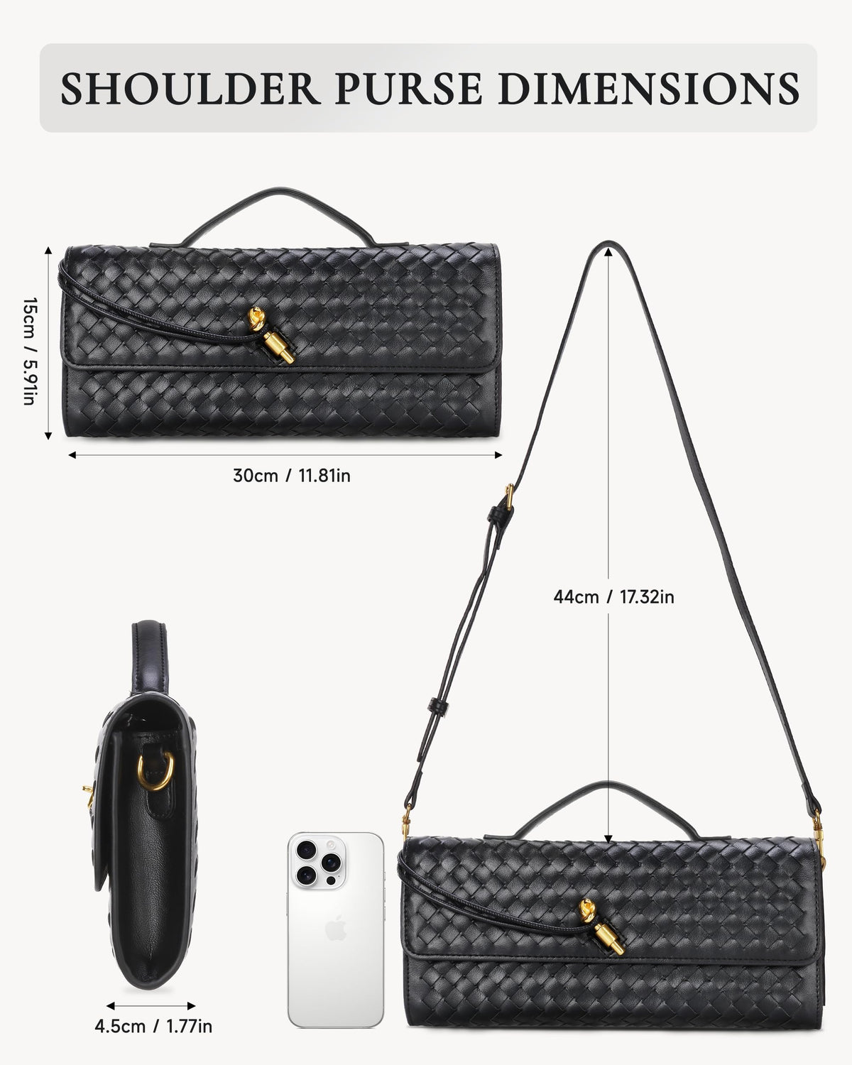 Trendy Woven Evening Clutch Purses,Women Underarm Shoulder Handbag,Cute Satchels Crossbody Purse PU Leather Wallet Clutch Purses for Women, Formal Satchel Leather Evening Bag Shoulder Handbag(Black)