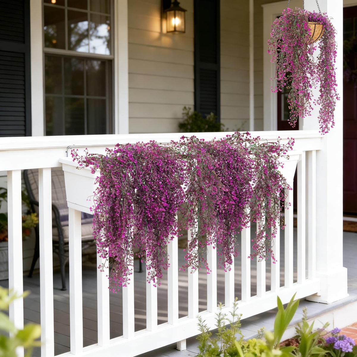 RECUTMS Artificial Hanging Plants Fake Hanging Vines Boston Fern Greenery Hanging Wall Plants for Home Room Garden Wedding Outside Decoration (Fuchsia 4P)